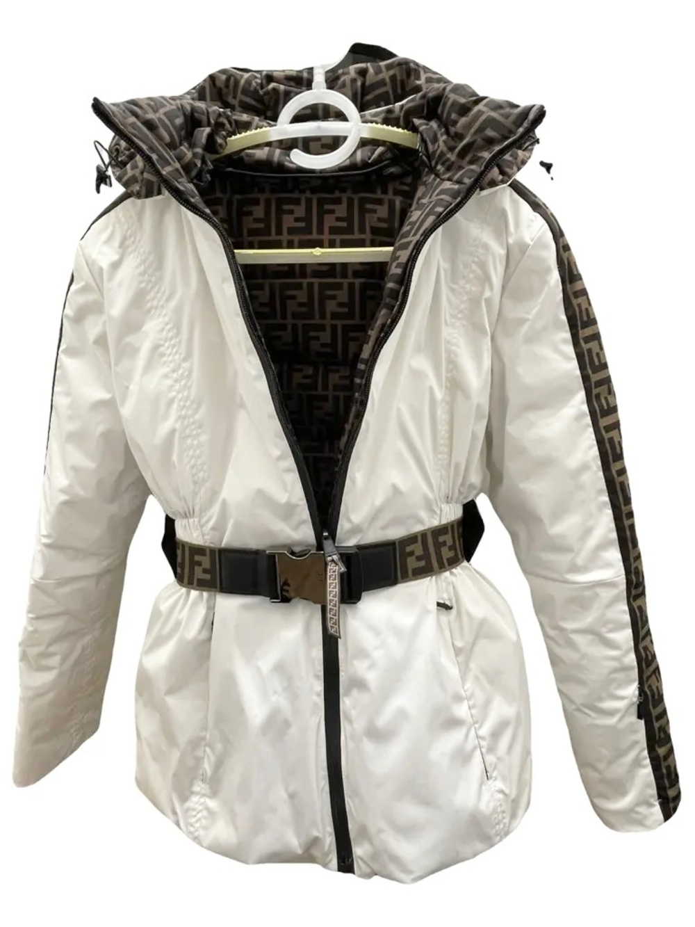 Fendi Reversible Puffer Jacket White FF Monogram Belted Originally $3500